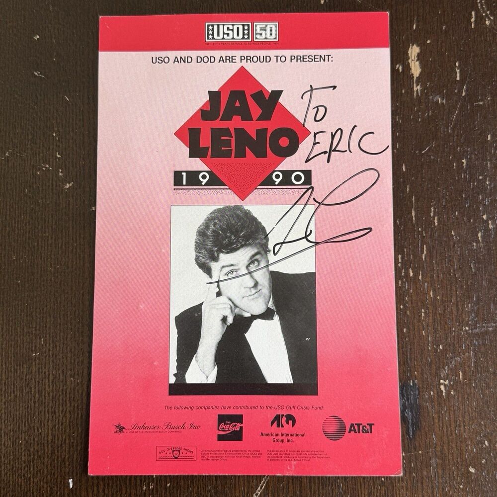 Jay Leno Autograph Signed Publicity Photo Print 1990 USO Stand Up Comedy